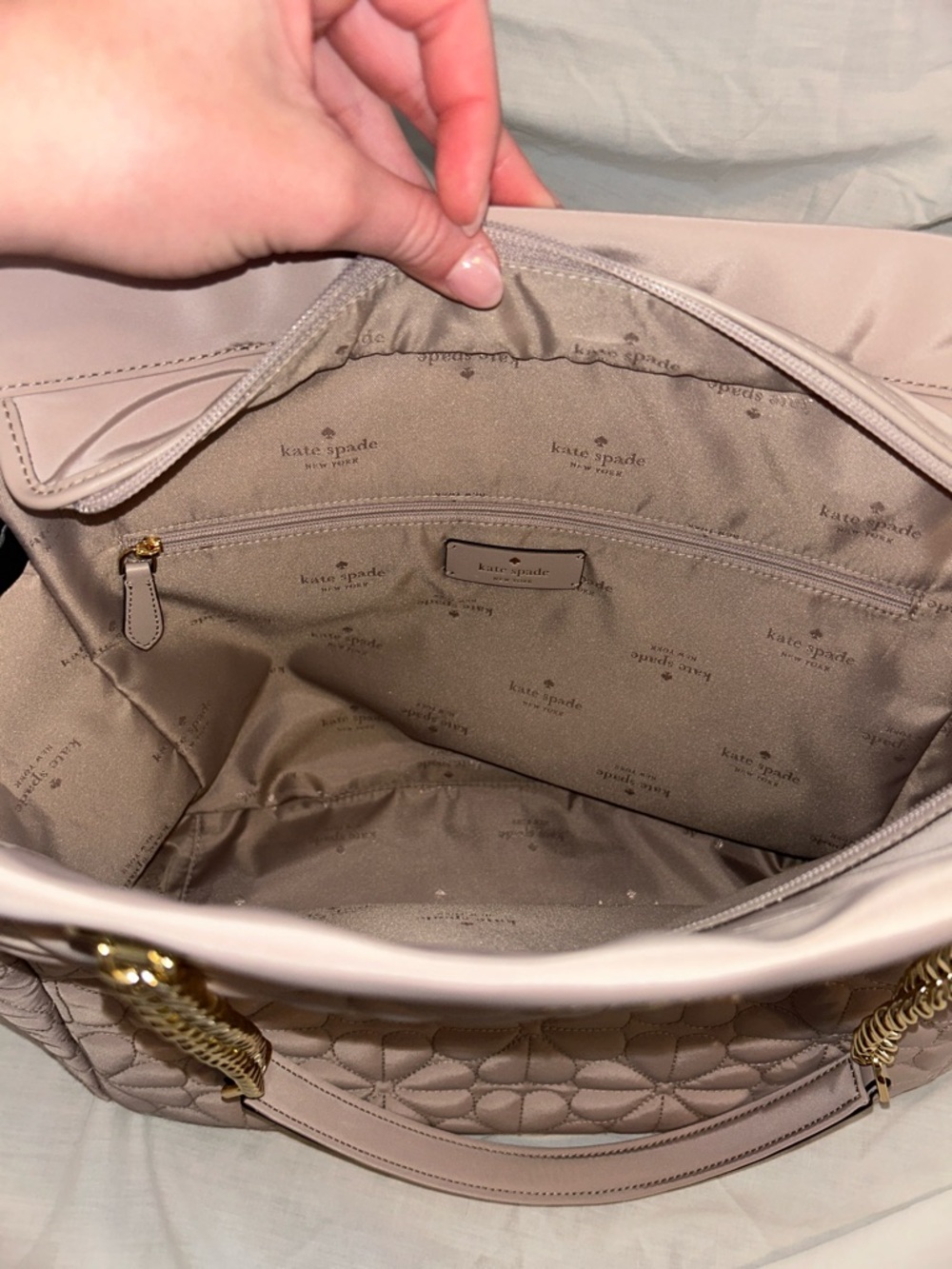 kate spade Quilted Leather Tote in Blush with Gold Chain Straps - Picture 7 of 9